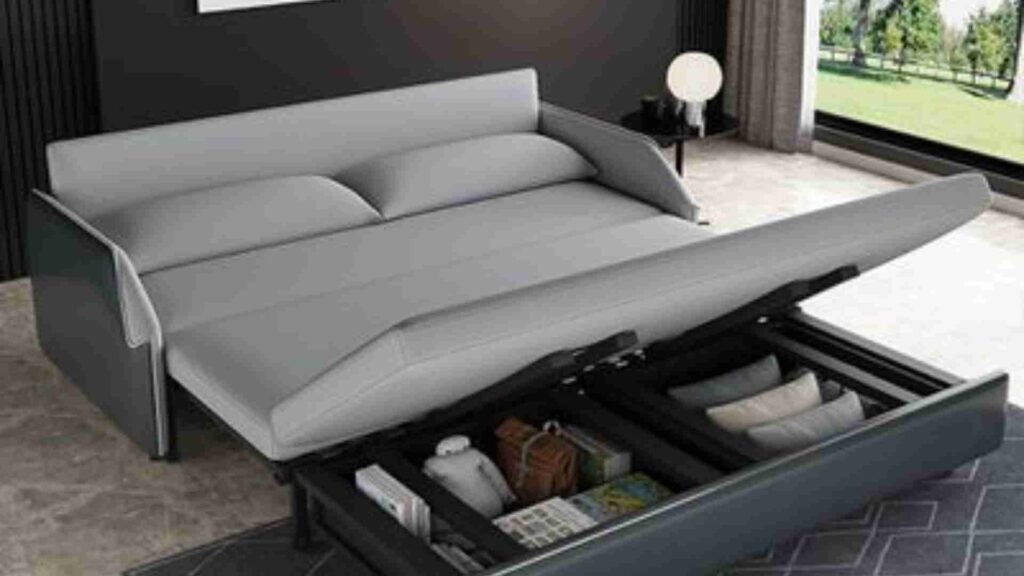 Sofa cum bed transforming into a bed: "Sofa cum bed converting into a comfortable bed."