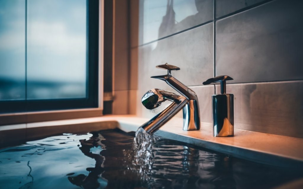 Water is collecting in a bathroom.