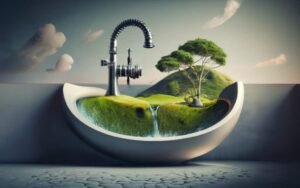 Elegant waterfall kitchen sink with cascading water feature