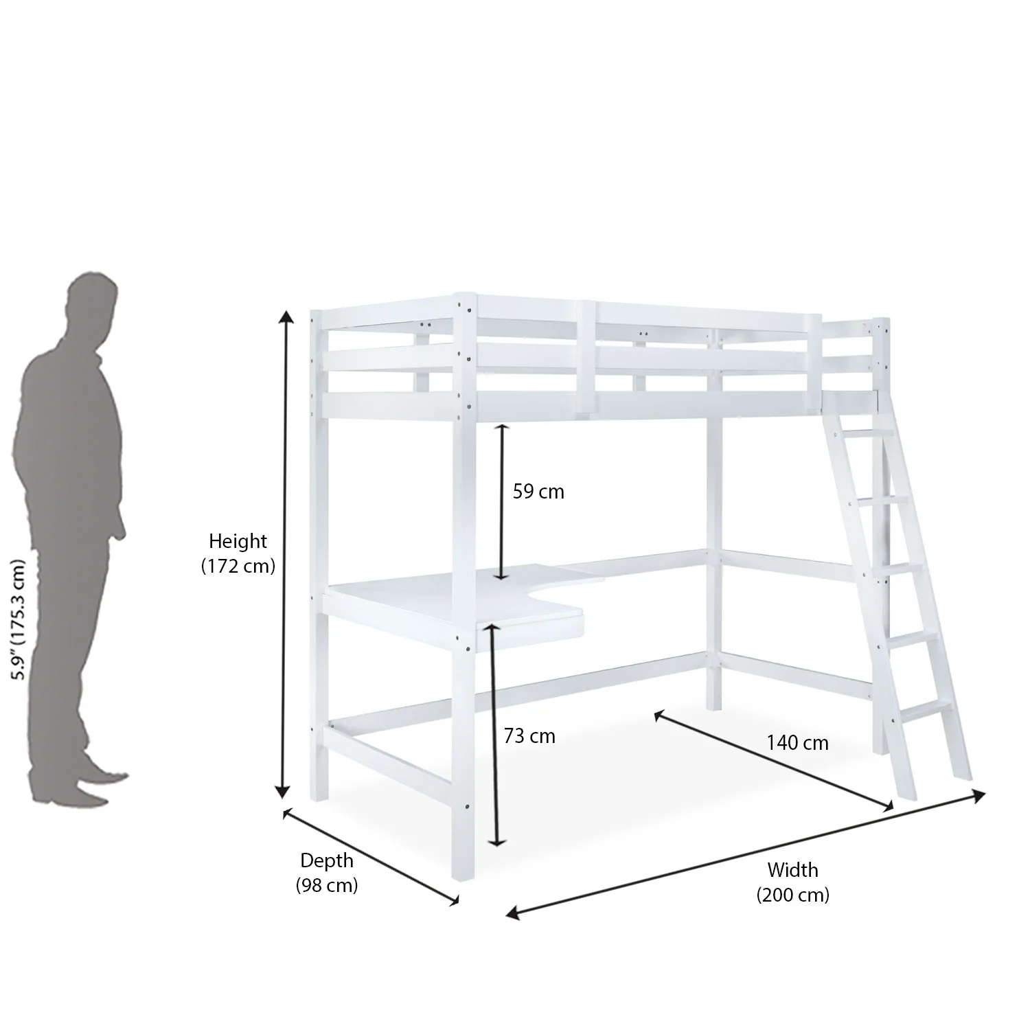 Genius Bunk Bed in White Finish, By @home Size View