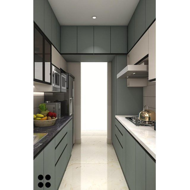 Modern kitchen with stainless steel stove and cabinets. Text overlay: Houme India - Kitchen Design Ideas C