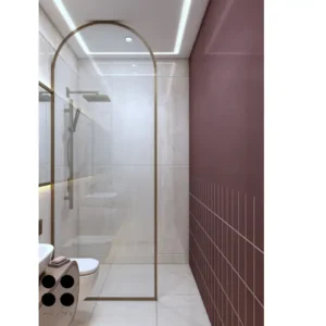 Modern bathroom interior featuring white cabinets with black countertops, chrome hardware, and black framed rectangular mirrors above the sinks. Text overlay: Houme India - Interior Design Ideas. C