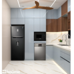 Blue-grey and wood-look kitchen in Bihar — photo 3