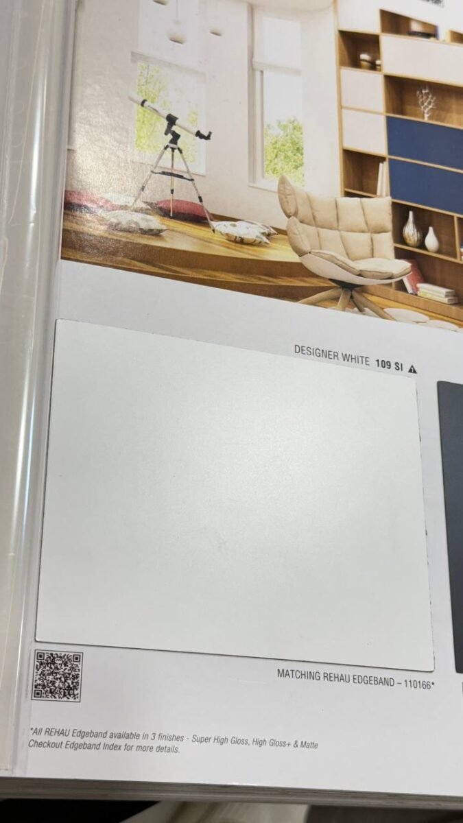 Colour - White Acrylic - 1MM Brand - Century Laminates CODE - DESIGNER WHITE 109