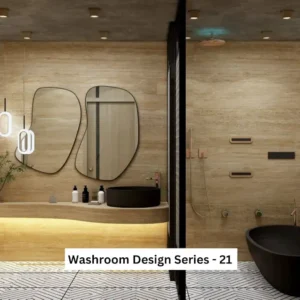 Houme Washroom Design Series - 21: A serene bathroom with natural elements and minimalist aesthetics.