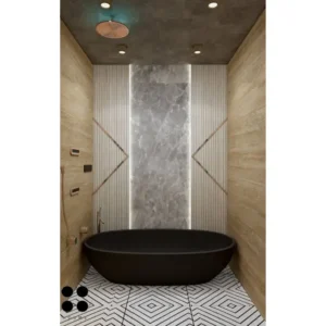 Houme Washroom Design Series - 21: A serene bathroom with natural elements and minimalist aesthetics. B