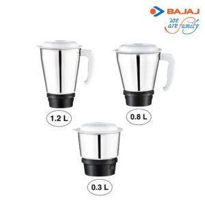 Bajaj Rex Mixer Grinder 500W|Mixie For Kitchen With Nutri-Pro Features|3 SS Mixer Jars For Heavy Duty Grinding|Adjustable Speed Control|Multifunctional Blade System|1 Year Warranty By Bajaj|White 5
