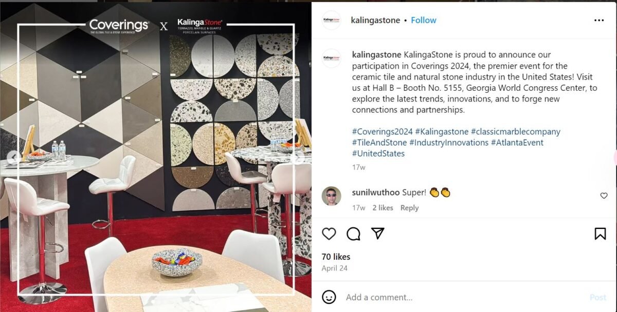 KalingaStone is proud to announce our participation in Coverings 2024, the premier event for the ceramic tile and natural stone industry in the United States! Visit us at Hall B – Booth No. 5155, Georgia World Congress Center, to explore the latest trends, innovations, and to forge new connections and partnerships.
