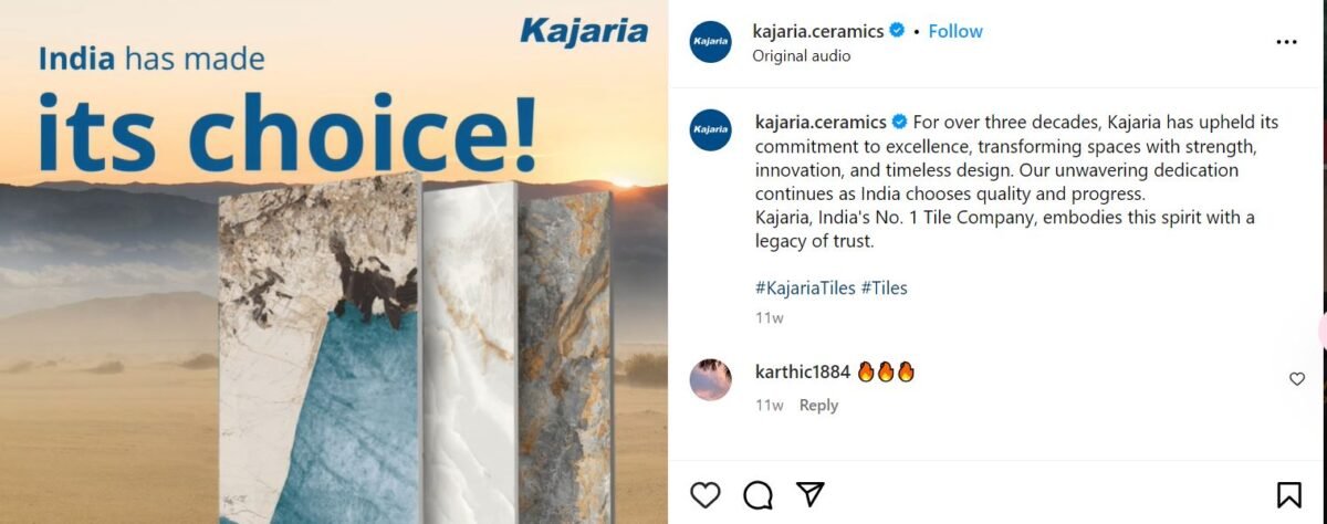 or over three decades, Kajaria has upheld its commitment to excellence, transforming spaces with strength, innovation, and timeless design. Our unwavering dedication continues as India chooses quality and progress. Kajaria, India's No. 1 Tile Company, embodies this spirit with a legacy of trust.