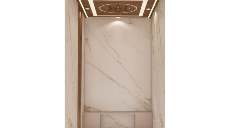 A modern pooja room design with a backlit floral backdrop and a Krishna idol. E