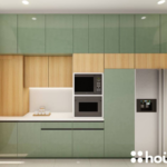 Sage-green and wood-look kitchen in Gujarat — photo 2