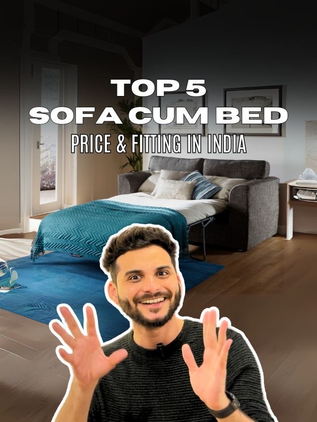 A thumbnail image for a YouTube video about sofa cum beds, featuring various styles and designs.