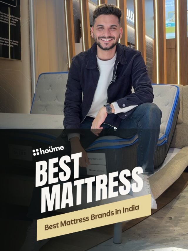 "Best Mattress Brands in India - Houme India blog banner with modern design featuring a comfortable mattress display." Title: