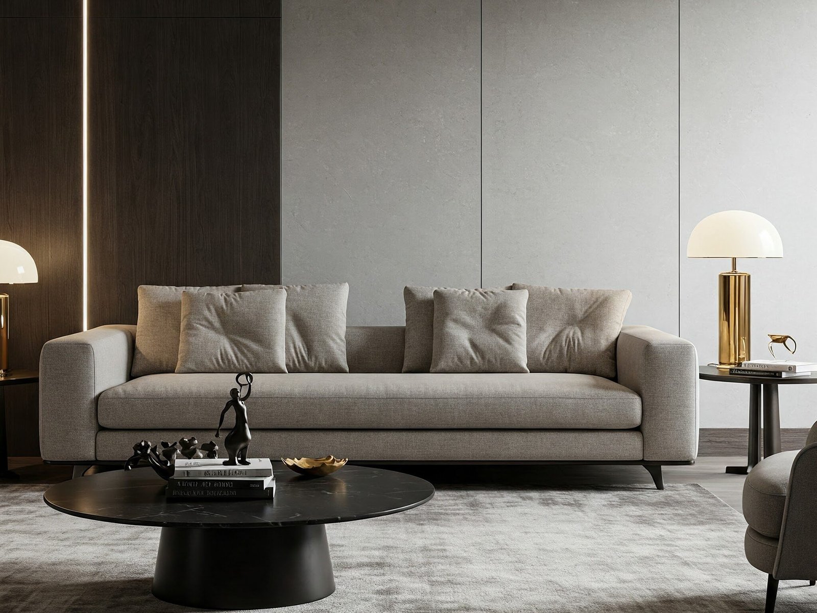 Minotti - "The Hamilton" Sofa
A sophisticated living room with a Minotti "Hamilton" sofa, showcasing its minimalist design and luxurious materials. The room should have a clean and uncluttered aesthetic, with a focus on understated elegance.