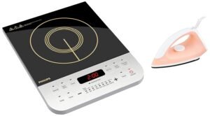 Philips Viva Collection HD4928/01 2100-Watt Induction Cooktop, featuring a black glass surface and digital control panel.