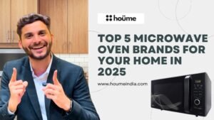 A black microwave oven is displayed, representing the top 5 microwave oven brands for homes in 2025, as recommended by Houme.