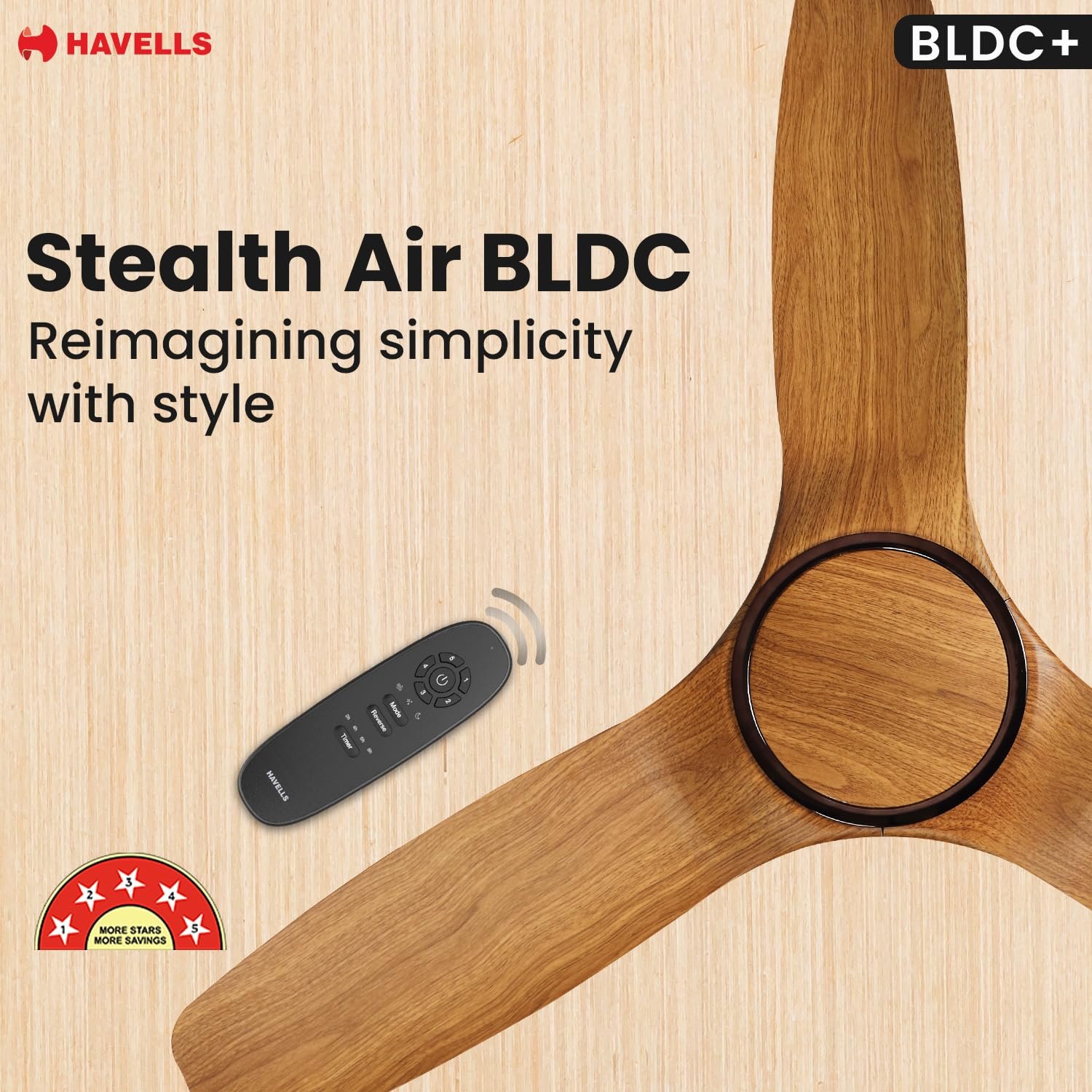 Havells Stealth Air BLDC Wood 1200mm Premium Ceiling Fan product image. Havells Stealth Air BLDC Wood 1200mm Premium Ceiling Fan feature 1