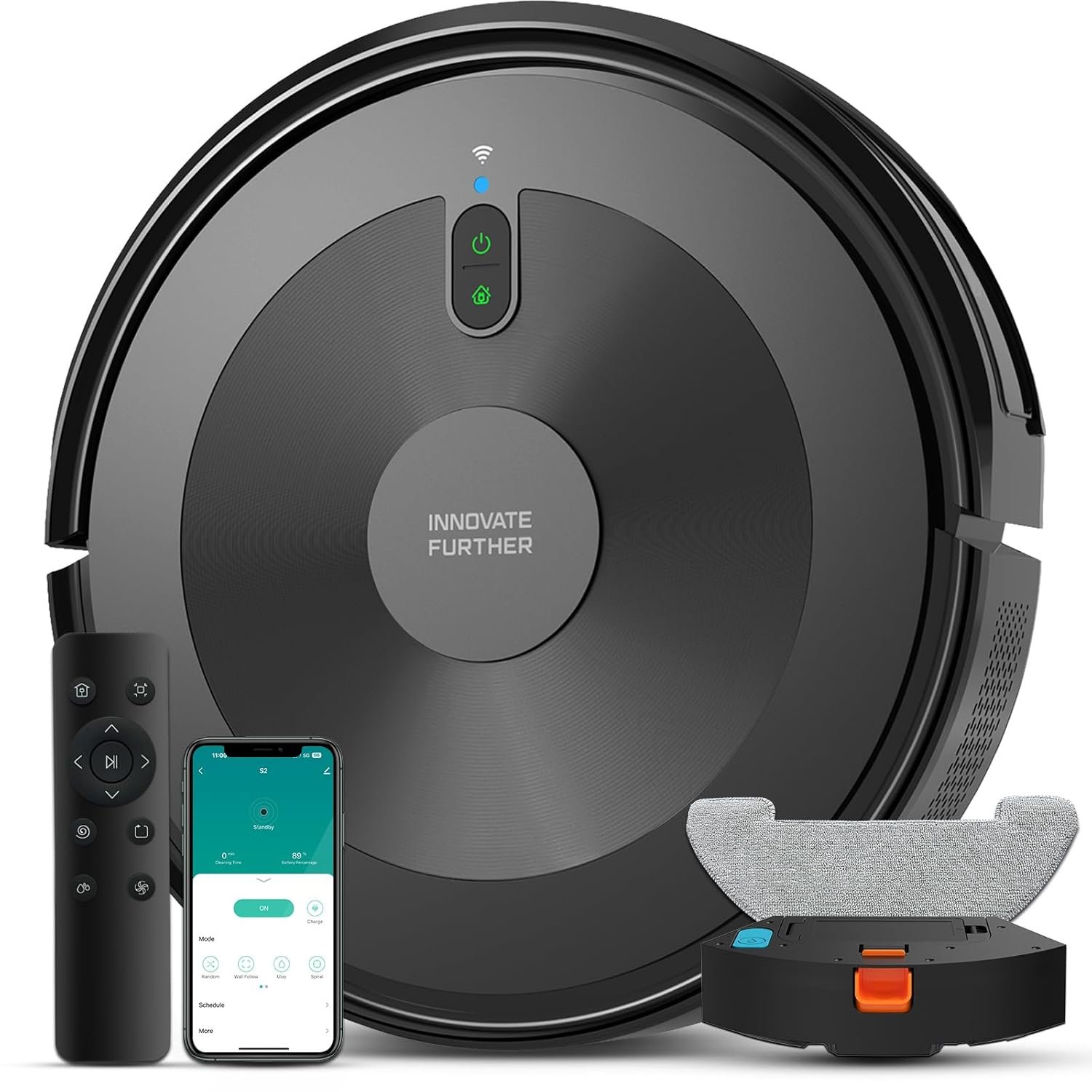 Click to enlarge. 2500Pa Slim Robot Vacuum product image - Front view. 2500Pa Slim Robot Vacuum - Front view