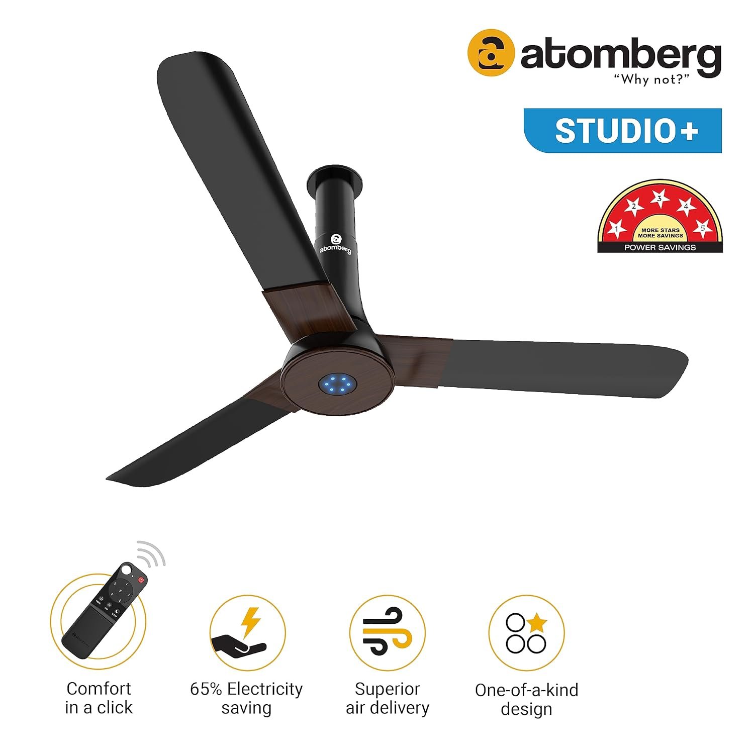 Atomberg Studio+ 1200mm BLDC Ceiling Fan product image. Atomberg Studio+ 1200mm BLDC Ceiling Fan feature 1