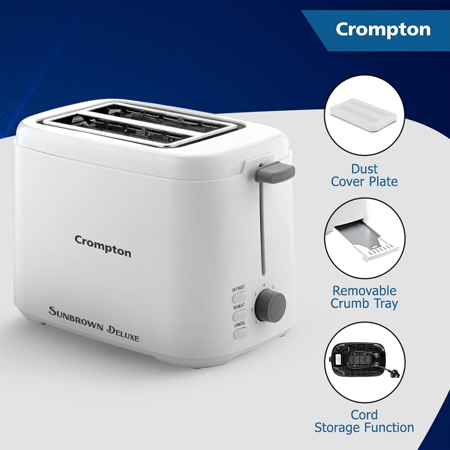 Crompton SunBrown Deluxe toaster features.