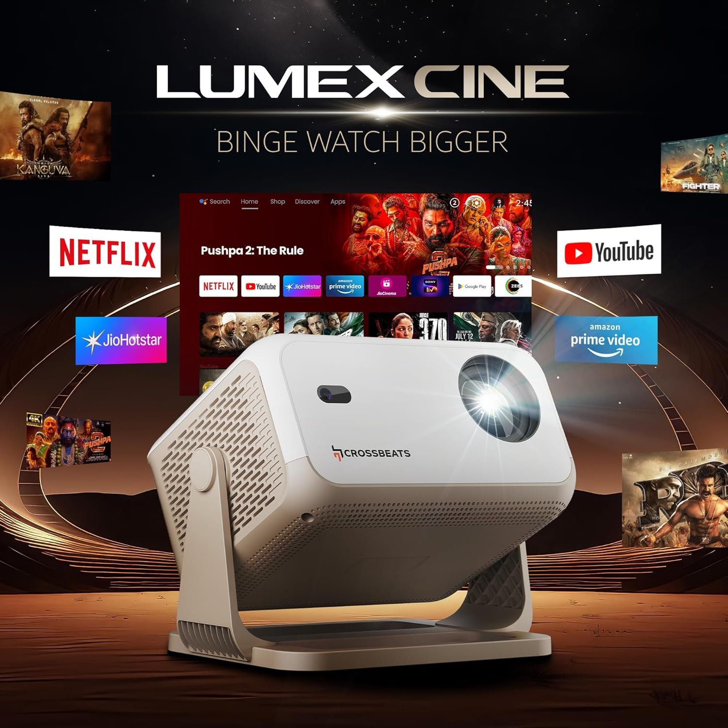 A sharp, clear native 1080p image projected by the Crossbeats Lumex Cine. Crossbeats Lumex Cine Smart Home Projector - Native 1080p Image