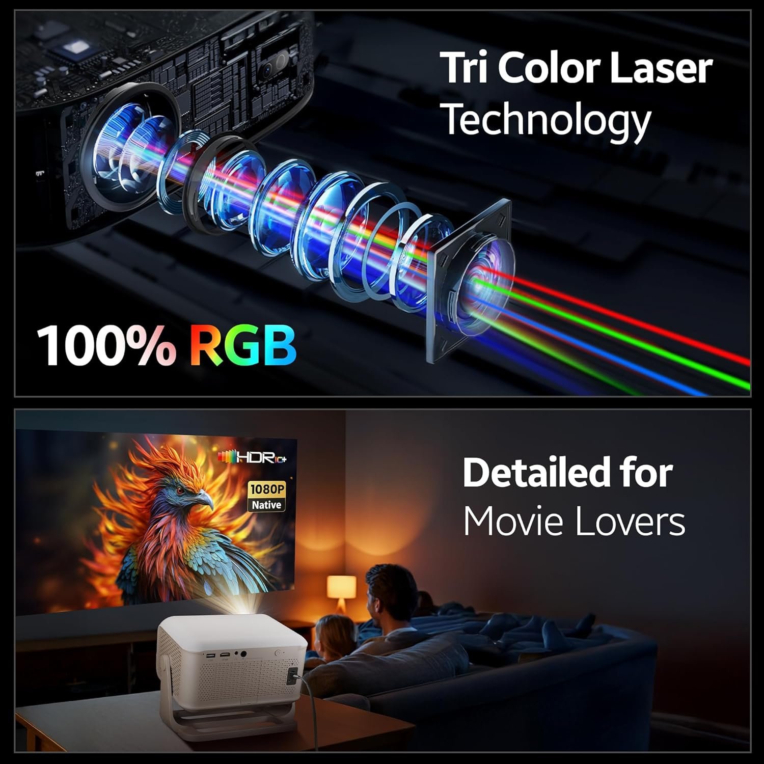 The sleek and modern design of the Crossbeats Lumex Cine projector. Crossbeats Lumex Cine Smart Home Projector - Sleek Design