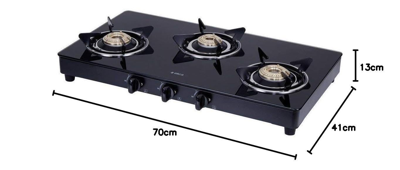 The 2 medium and 1 small burner configuration of the Elica Vetro.