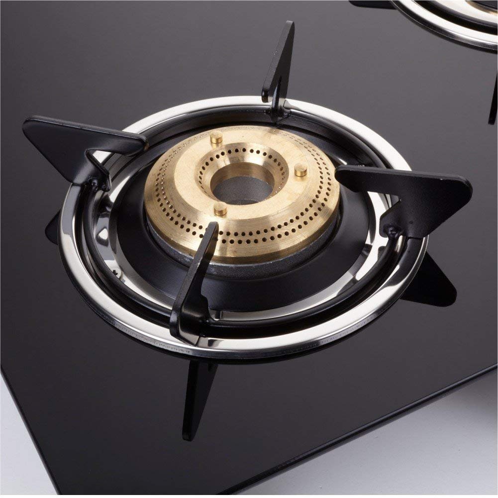 A close-up of the premium toughened glass finish on the Elica stove.