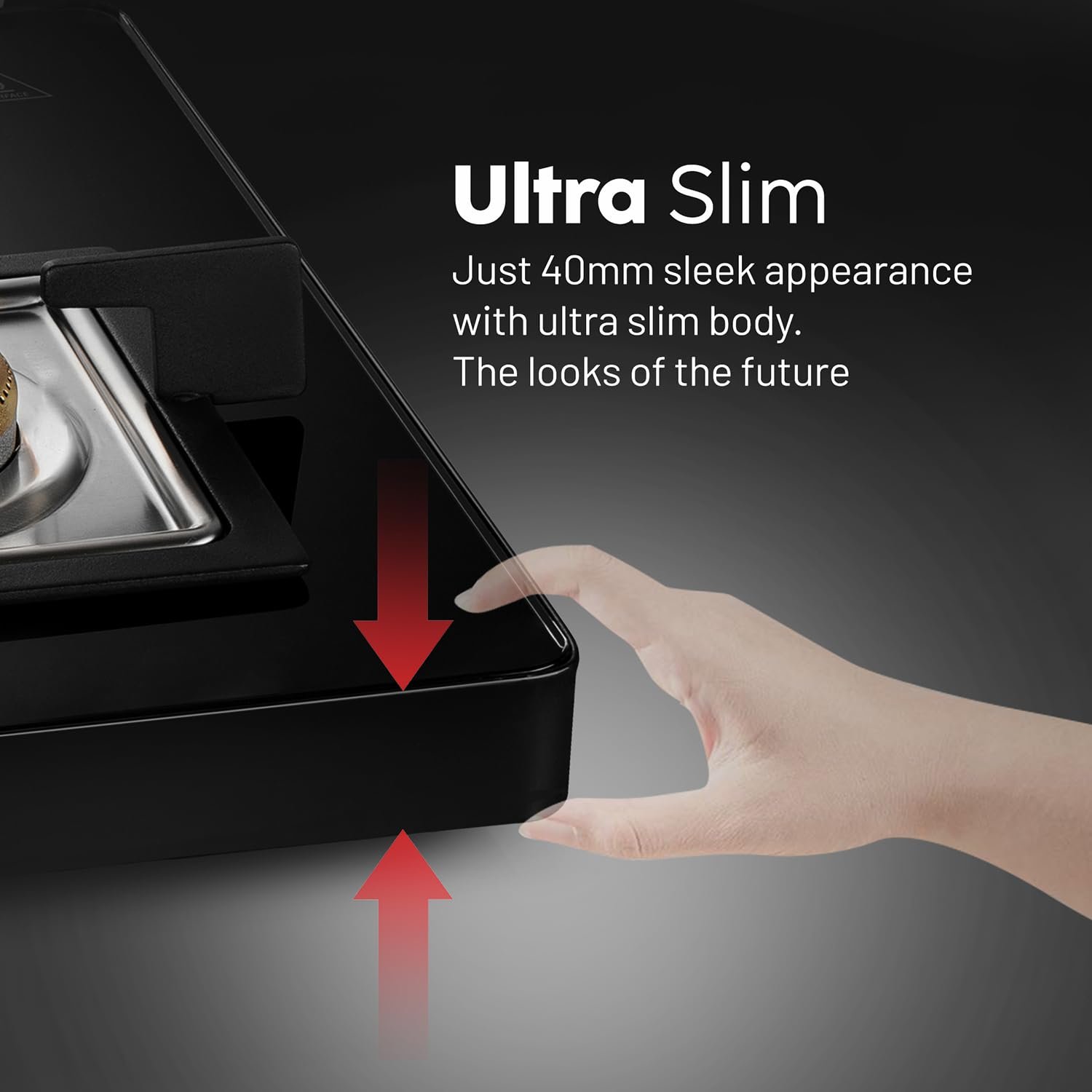 Side view highlighting the ultra-slim profile of the Glen gas stove.