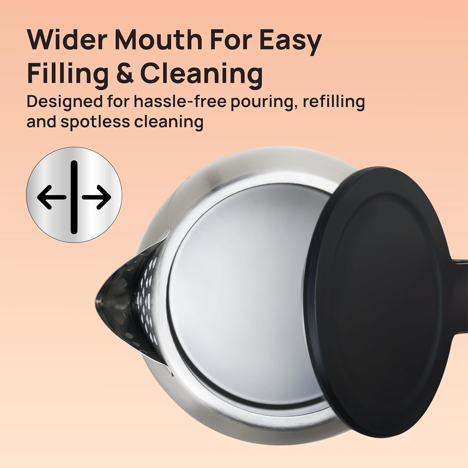 The high-grade 304 stainless steel interior of the Havells kettle.