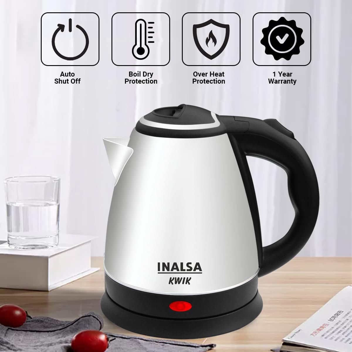 The concealed heating element at the base of the kettle.