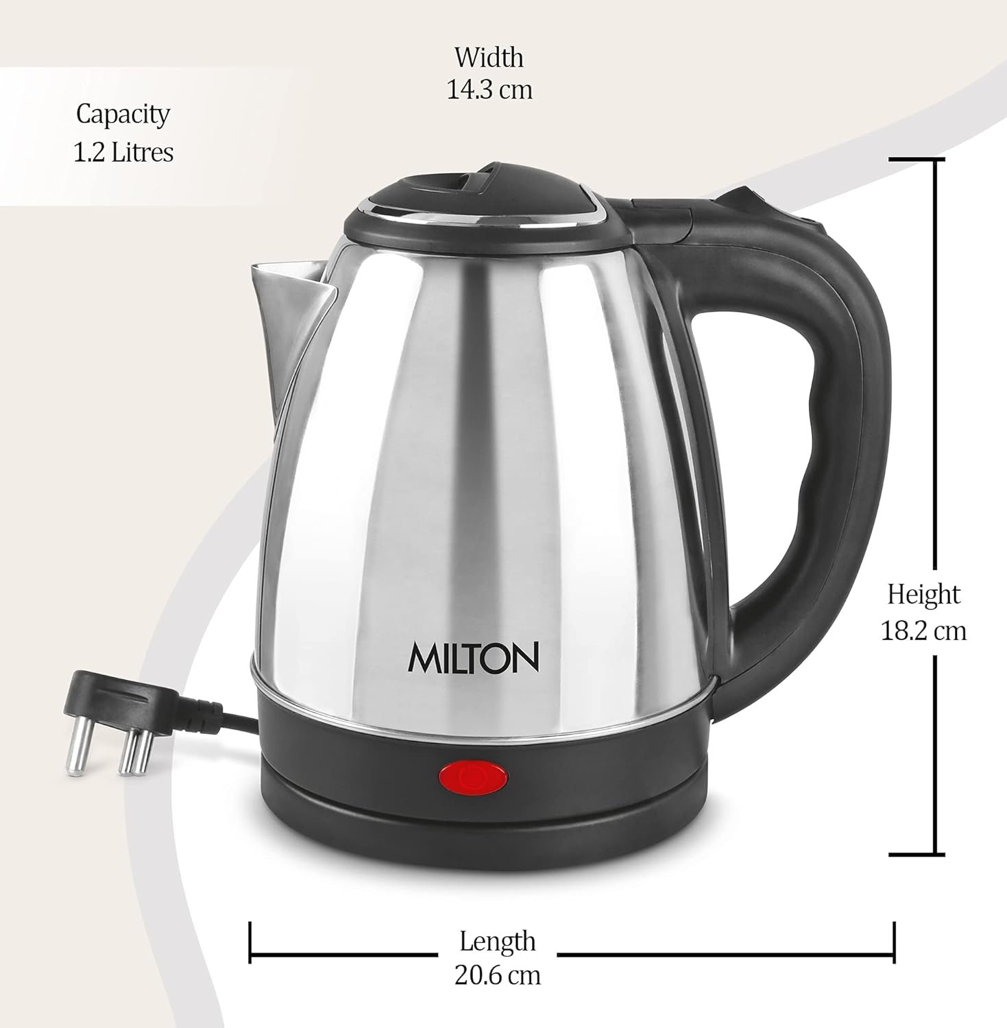 Size comparison of the Milton 1.2L kettle.