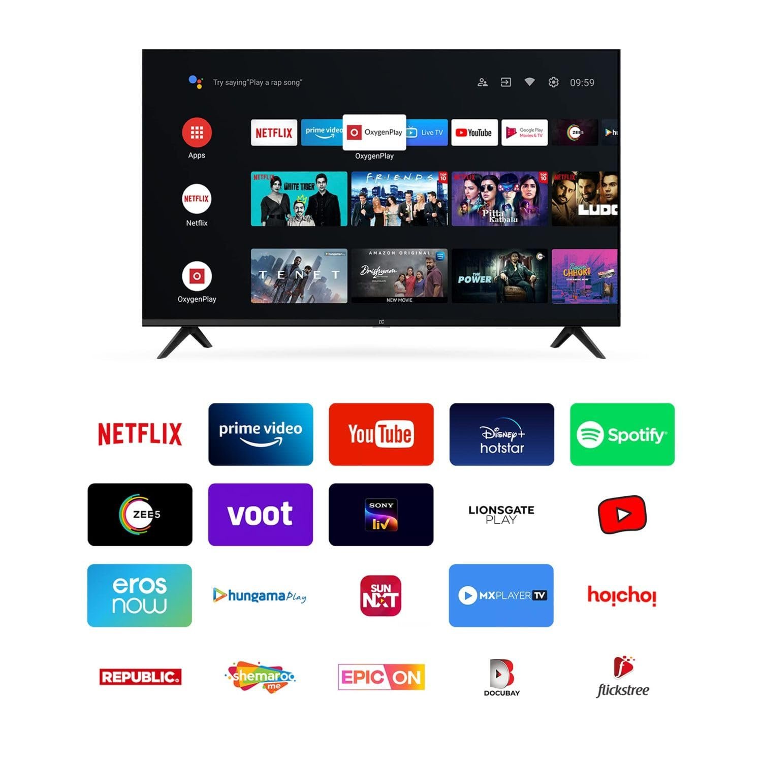 The OxygenPlay user interface on the OnePlus TV.