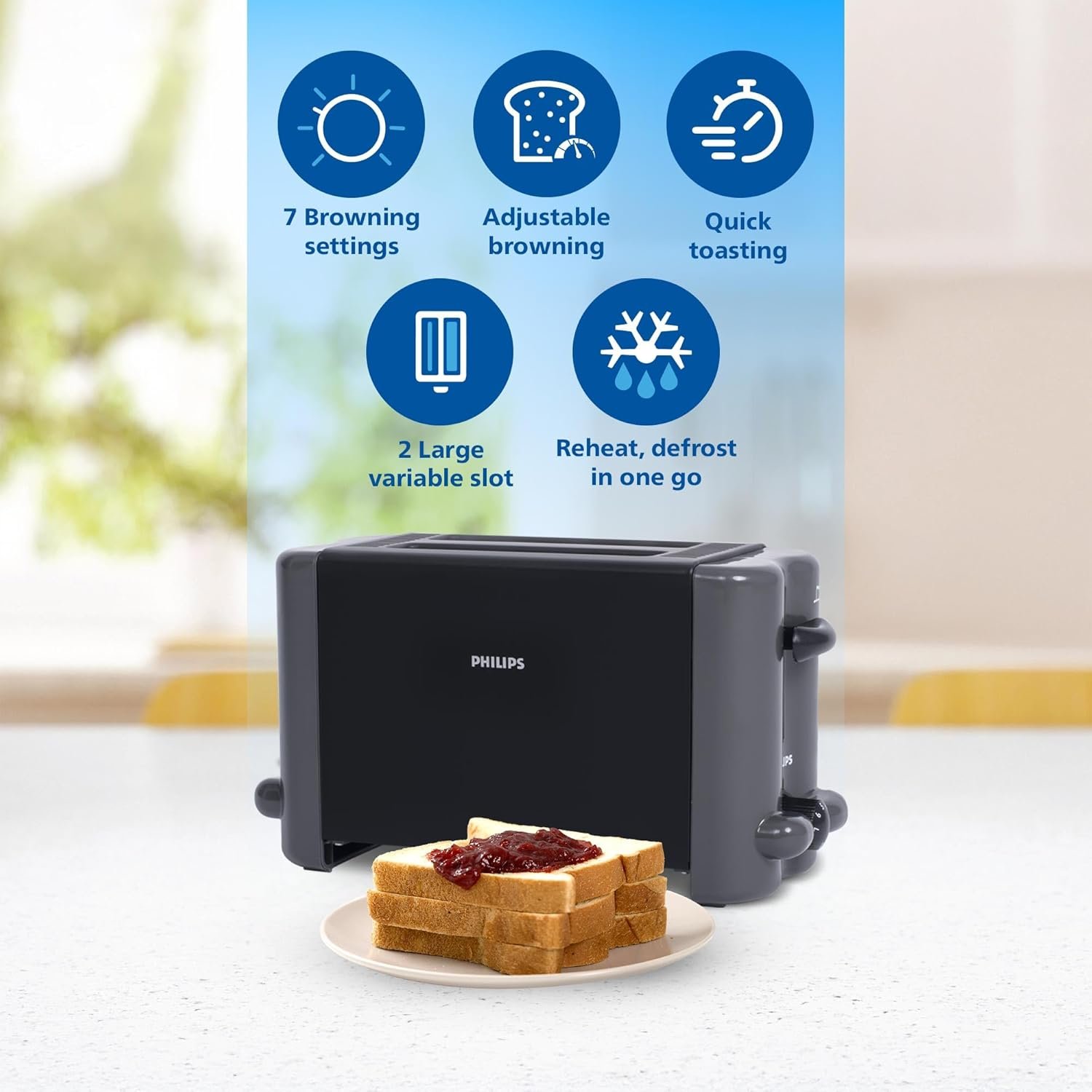 Philips HD2512/00 toaster showing the slot width.