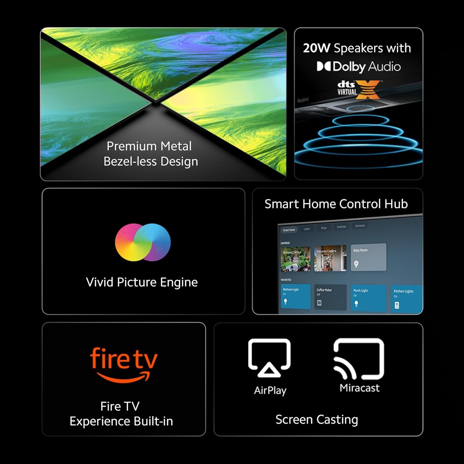 A close-up of the slim bezels on the Redmi F Series TV.