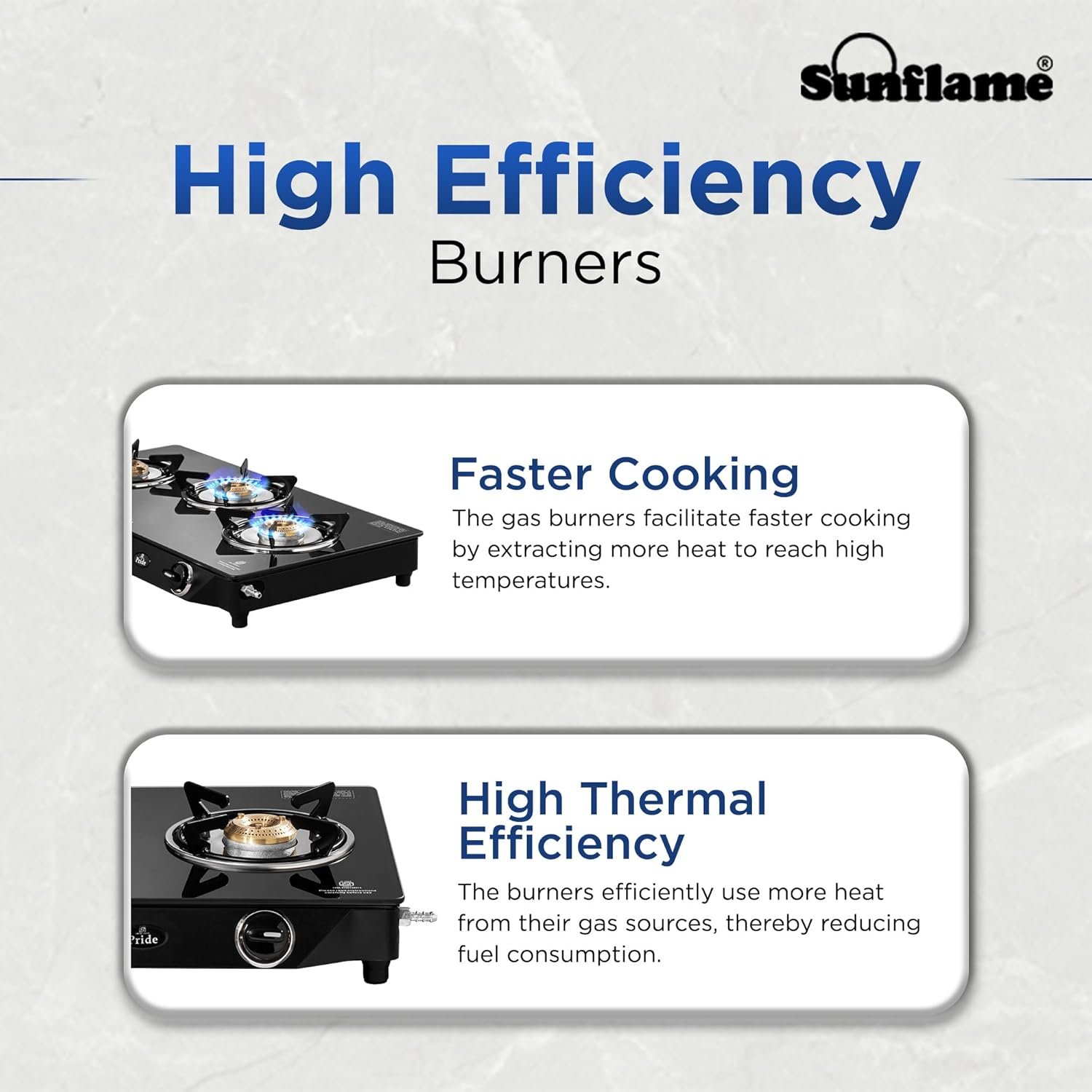 The reliable brass burners of the Sunflame Pride stove.