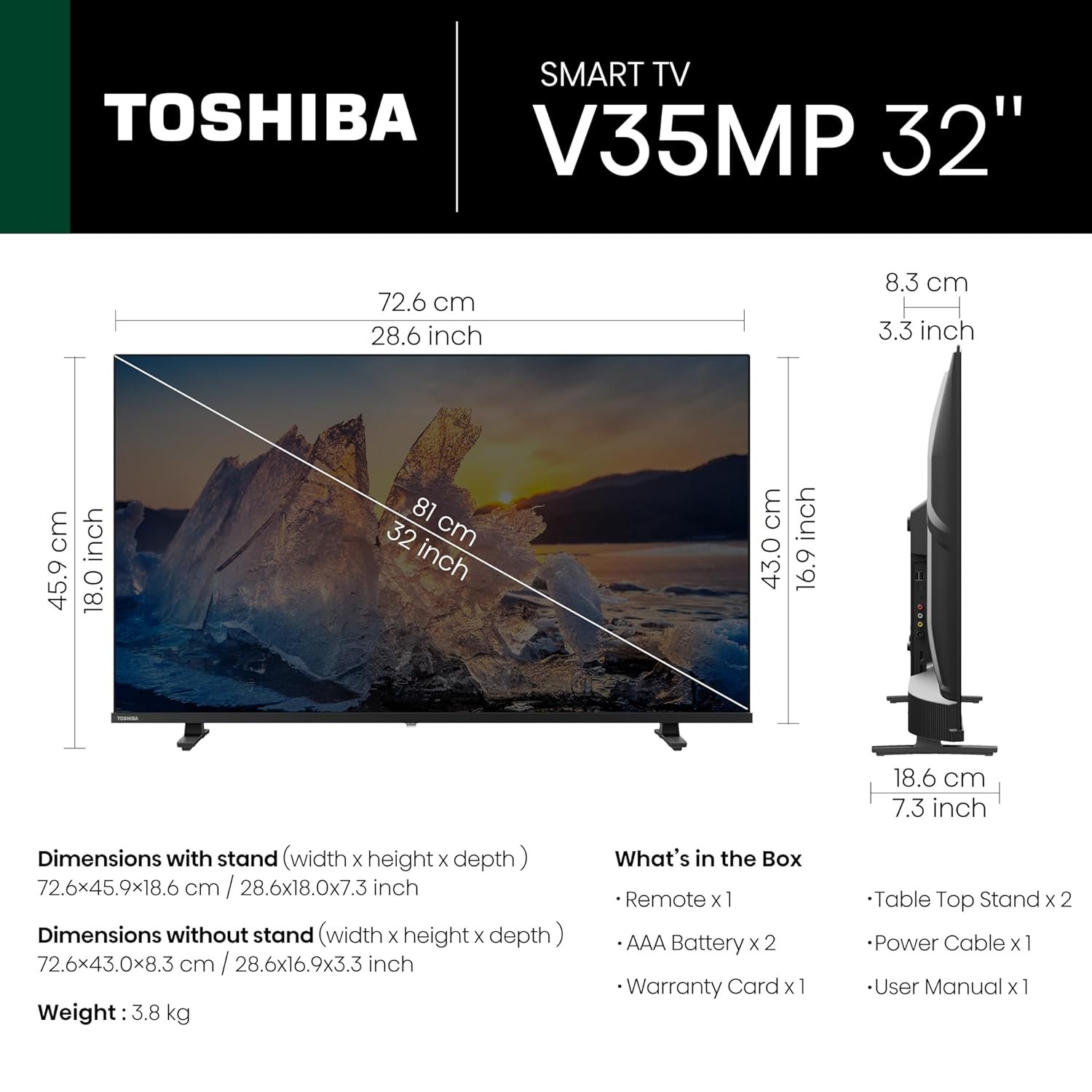 The Android TV home screen on the Toshiba television.