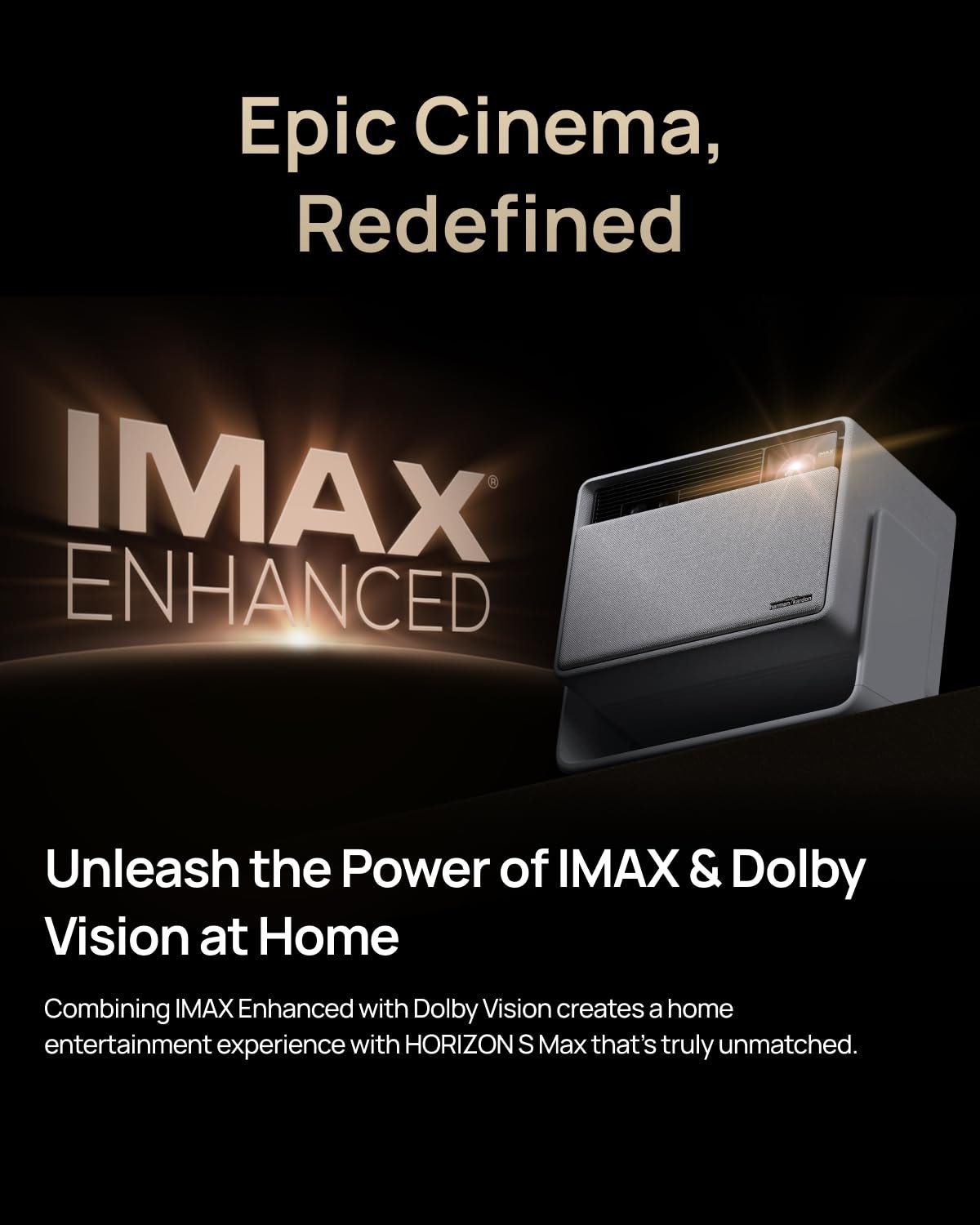 A split screen showing the difference with Dolby Vision on the XGIMI Horizon Ultra. XGIMI Horizon Ultra 4K Projector - Dolby Vision