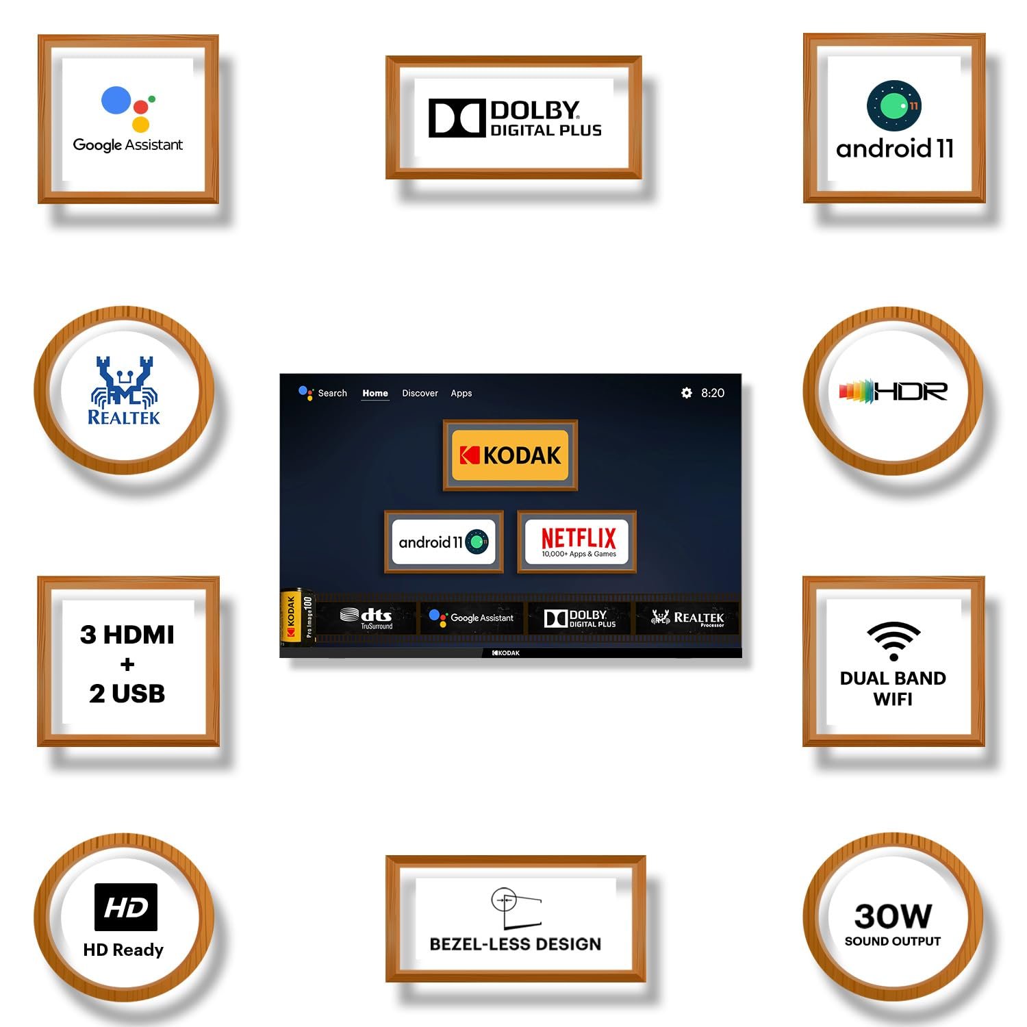 The certified Android TV interface on the Kodak 9XPRO.
