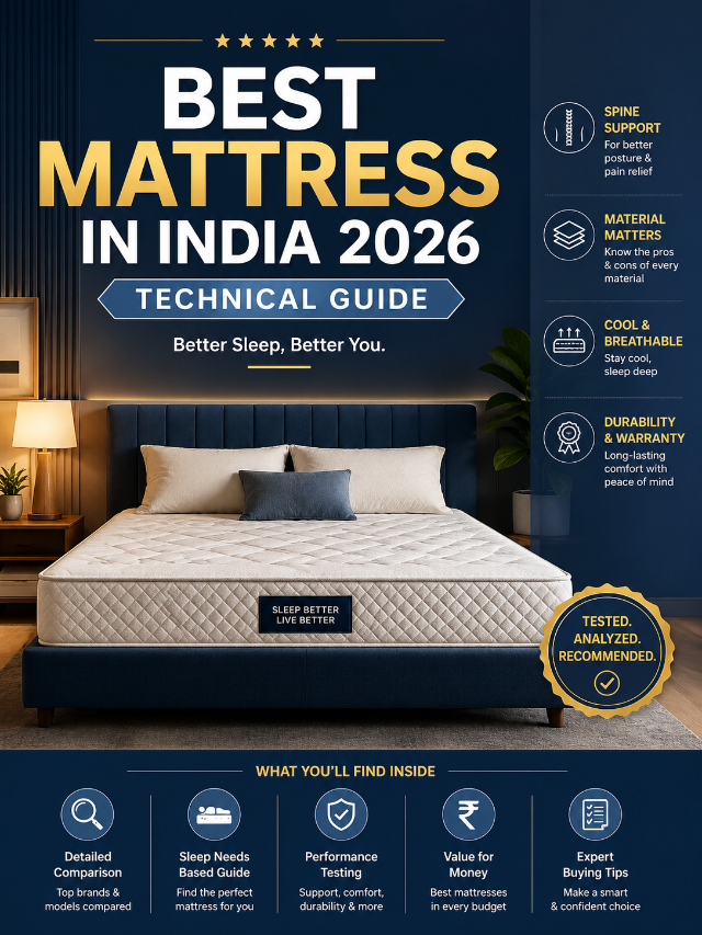 Best mattress in India 2026 with modern bed setup showing orthopedic support, breathable material, and premium comfort