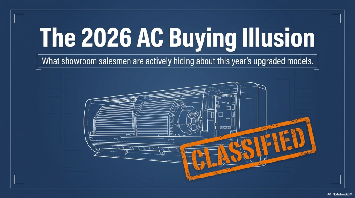 Architectural blueprint showing AC indoor unit placement and copper pipe routing for a modern home.