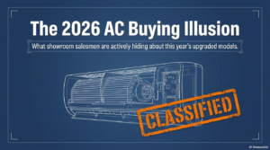Architectural blueprint showing AC indoor unit placement and copper pipe routing for a modern home.
