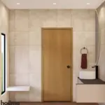 Cream walls with a curved mirror — bathroom design, view 4