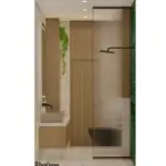 Light vanity with a rounded mirror — bathroom design, view 3