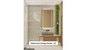 Light vanity with a rounded mirror — bathroom design, view 1