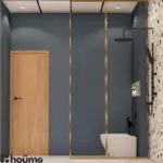 Terrazzo-look wall and oval mirror — bathroom design, view 4