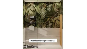 Botanical green feature wall — bathroom design, view 1