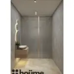 Grey walls and circular mirror details — bathroom design, view 3