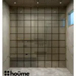 Dark grey stone-look walls — bathroom design, view 2