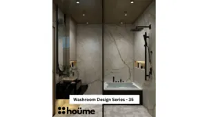 Dark grey stone-look walls — bathroom design, view 1